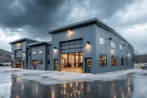 Weather-resistant government steel building designed for hurricanes and snow